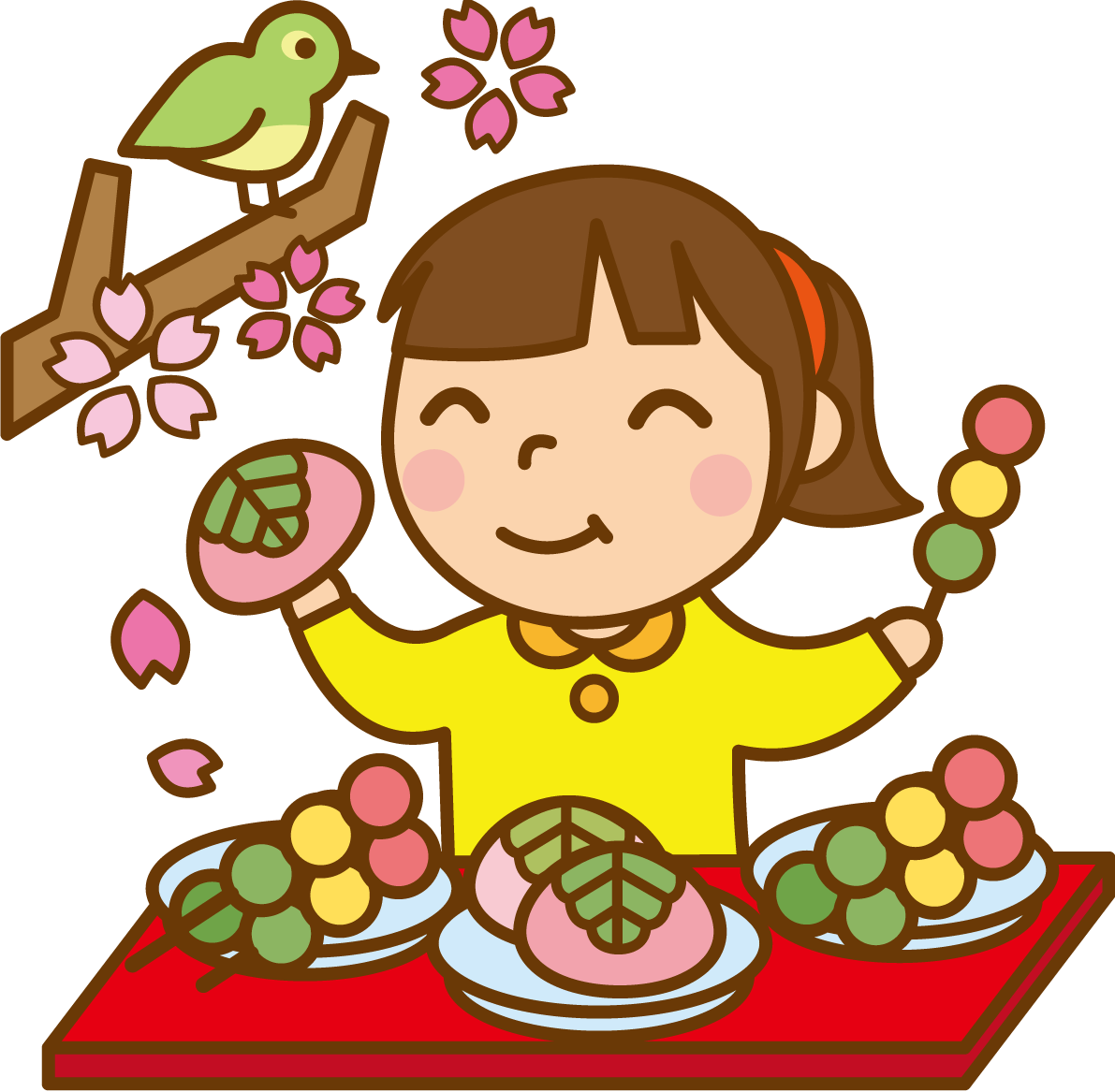 花より団子な女の子のかわいい無料イラスト-春41483に写真・文字を入れる