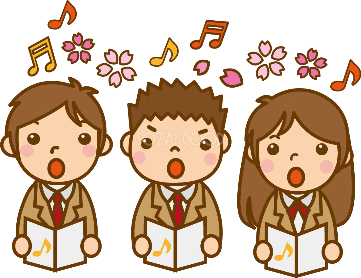 校歌を歌う学生のかわいい無料イラスト-春41507