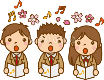 校歌を歌う学生のかわいい無料イラスト-春41507