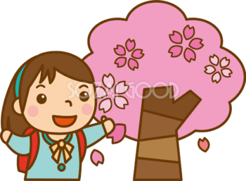 桜と女の子のかわいい無料イラスト-春41511