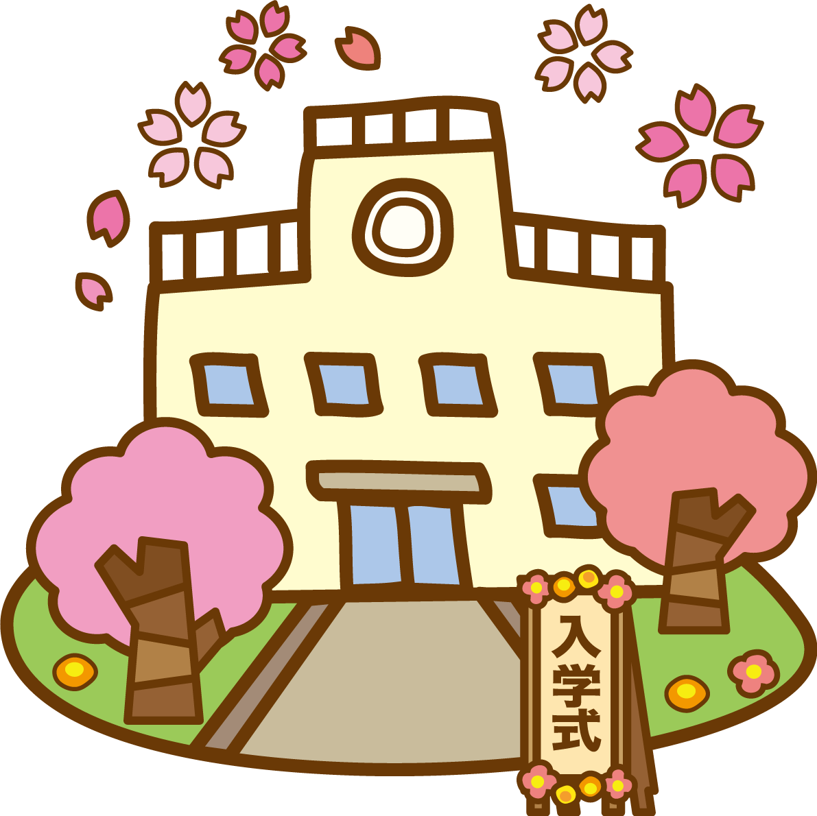入学式の春の学校 かわいい無料イラスト-春41527に写真・文字を入れる