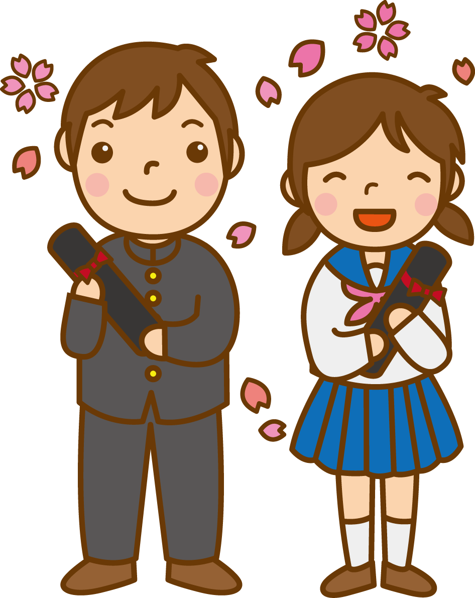 卒業式する男の子と女の子のかわいい無料イラスト-春41543に写真・文字を入れる