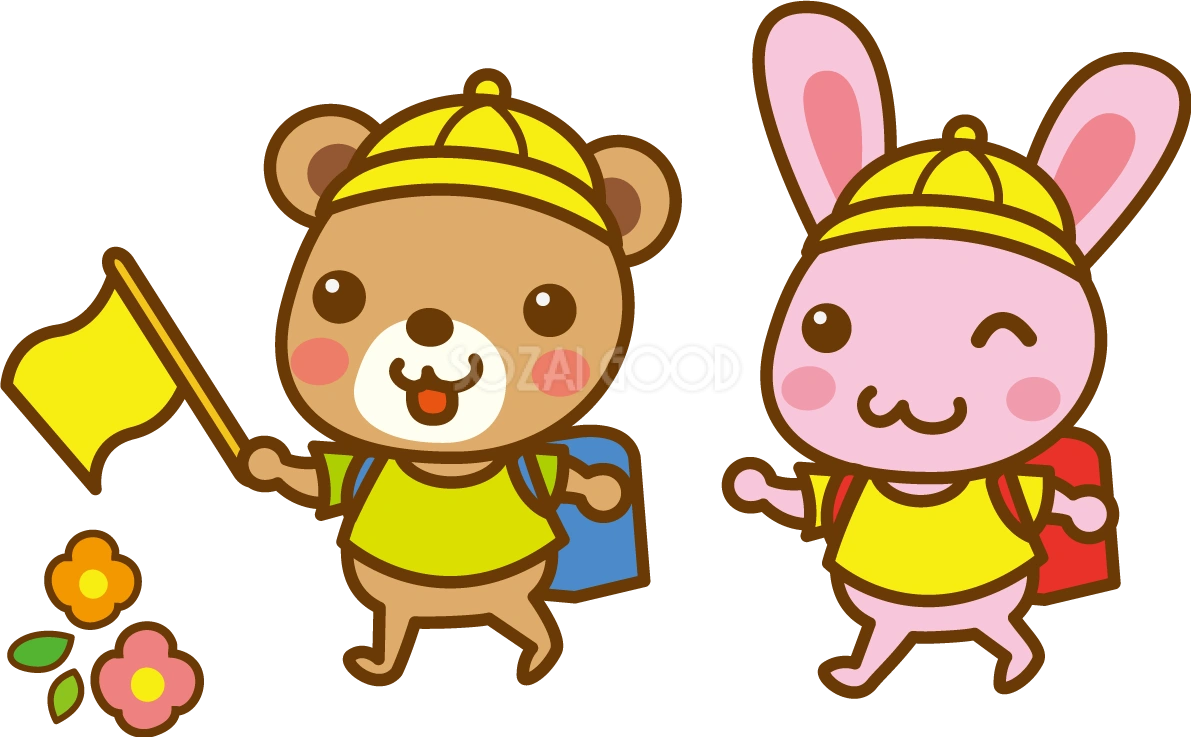 登校する動物達のかわいい無料イラスト-春41563