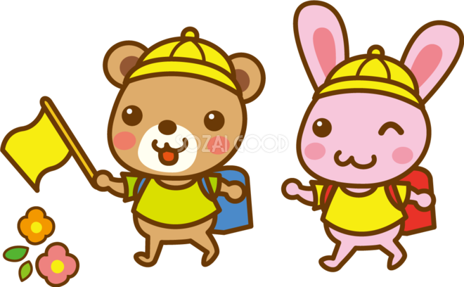 登校する動物達のかわいい無料イラスト 春 素材good