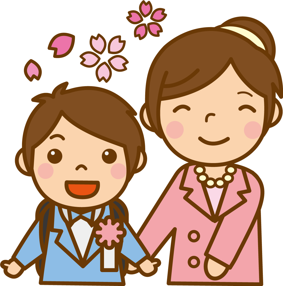 入学式のお母さんと男の子のかわいい無料イラスト-春41579に写真・文字を入れる