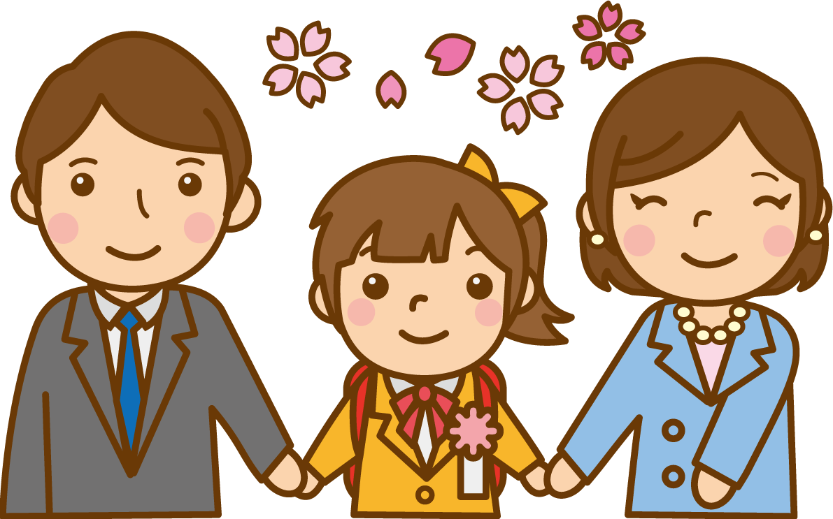 入学式の家族のかわいい無料イラスト-春41587に写真・文字を入れる