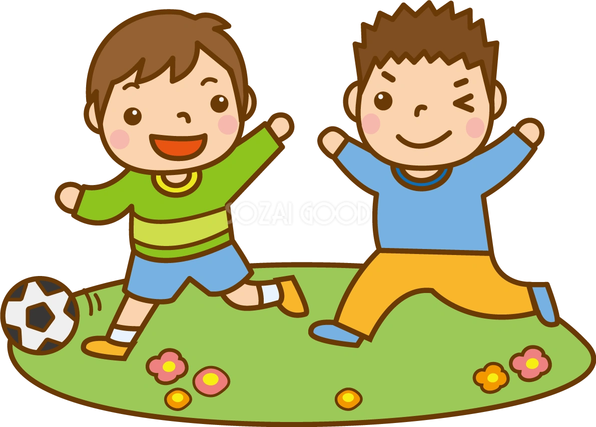 野原で遊ぶ男の子のかわいい無料イラスト-春41599