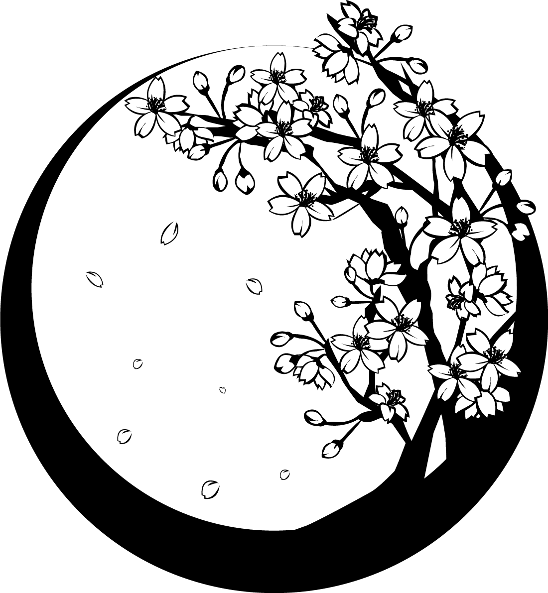 白黒の桜の木和フレーム無料イラスト／春41808に写真・文字を入れる