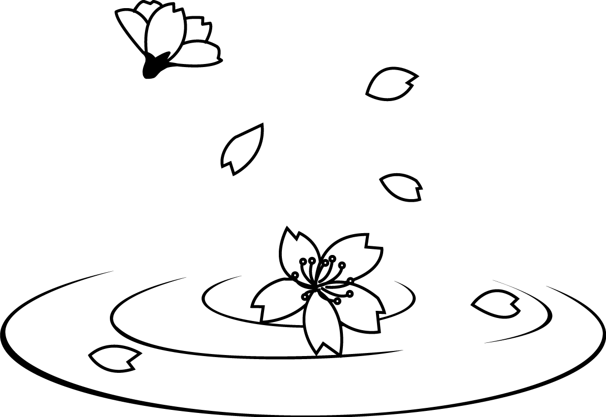 白黒の水面に散る桜の無料イラスト／春41833に写真・文字を入れる