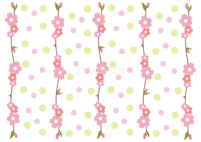 ドットと枝に咲く桜の無料イラスト 春の背景 素材good
