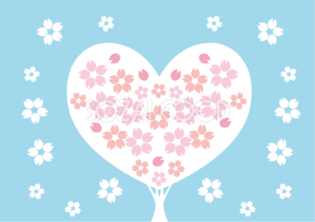 ハートでオシャレな桜の木 無料イラスト／春41935