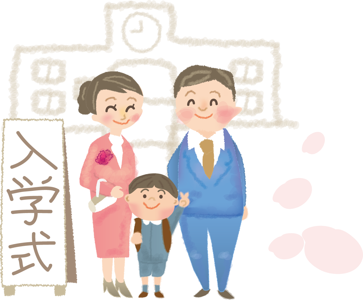 入学式 家族の無料イラスト／学校42242に写真・文字を入れる