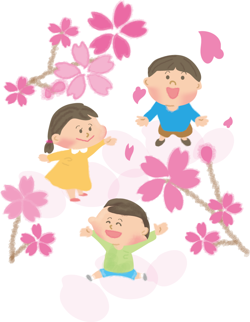 お花見の子供達の無料イラスト／春42282に写真・文字を入れる