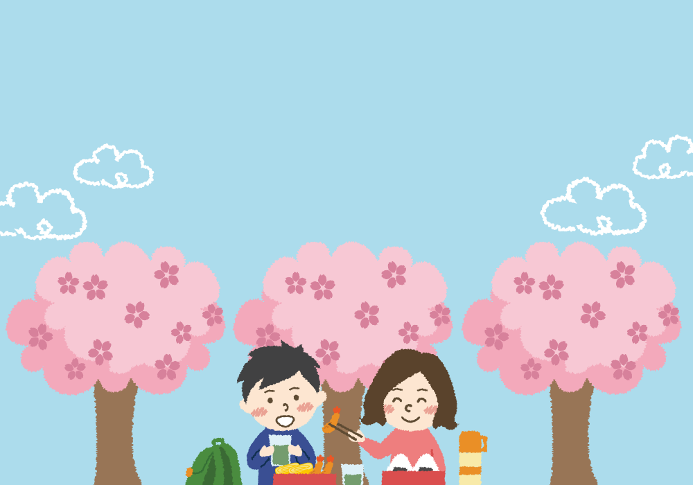 男女お花見の背景無料イラスト／春42945に写真・文字を入れる