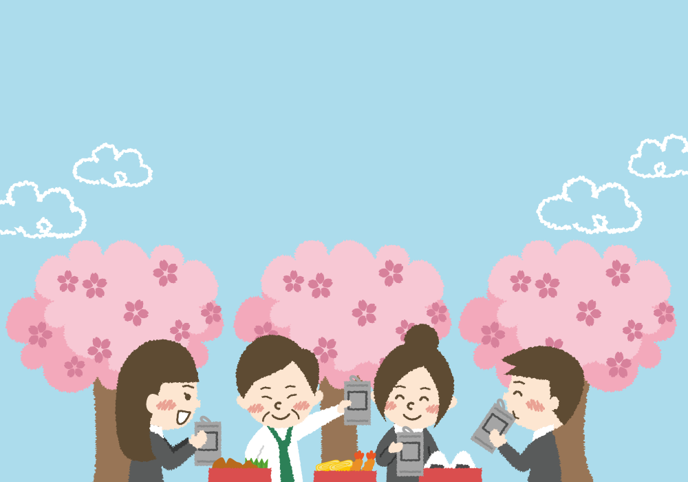 会社で桜のお花見宴会の背景無料イラスト／春42949に写真・文字を入れる