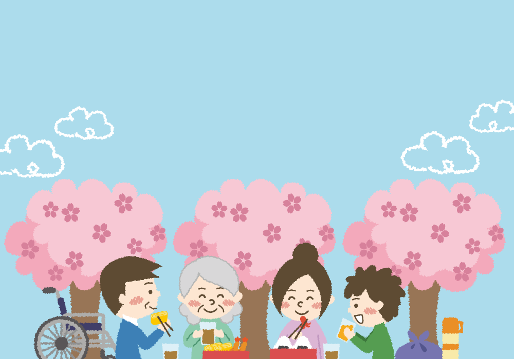 介護お花見の背景無料イラスト／春42953に写真・文字を入れる