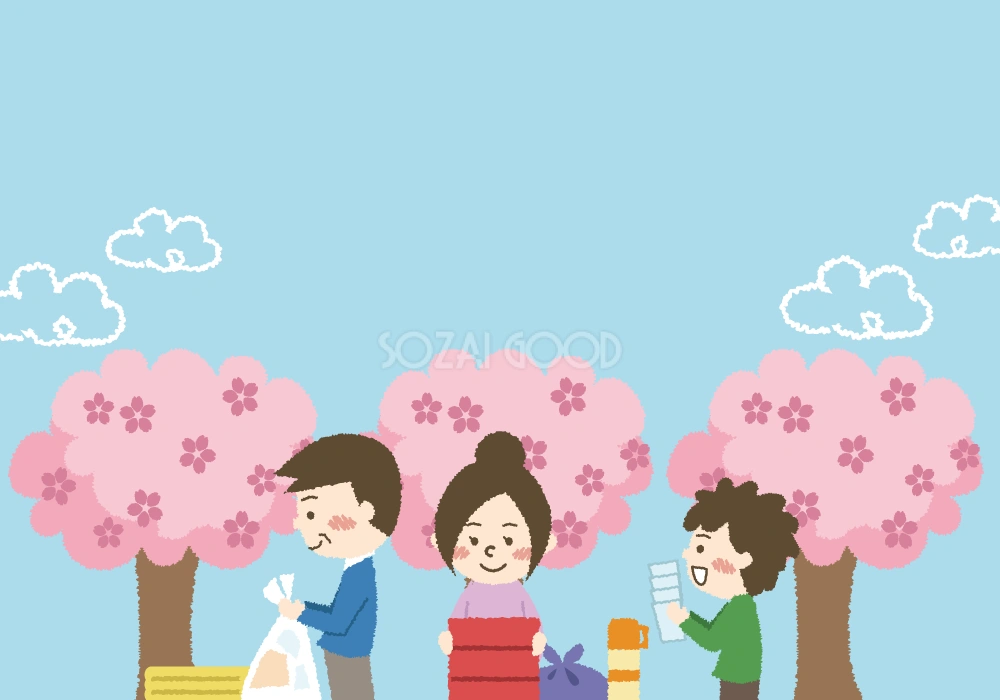 お花見で片付けする背景無料イラスト/春42965