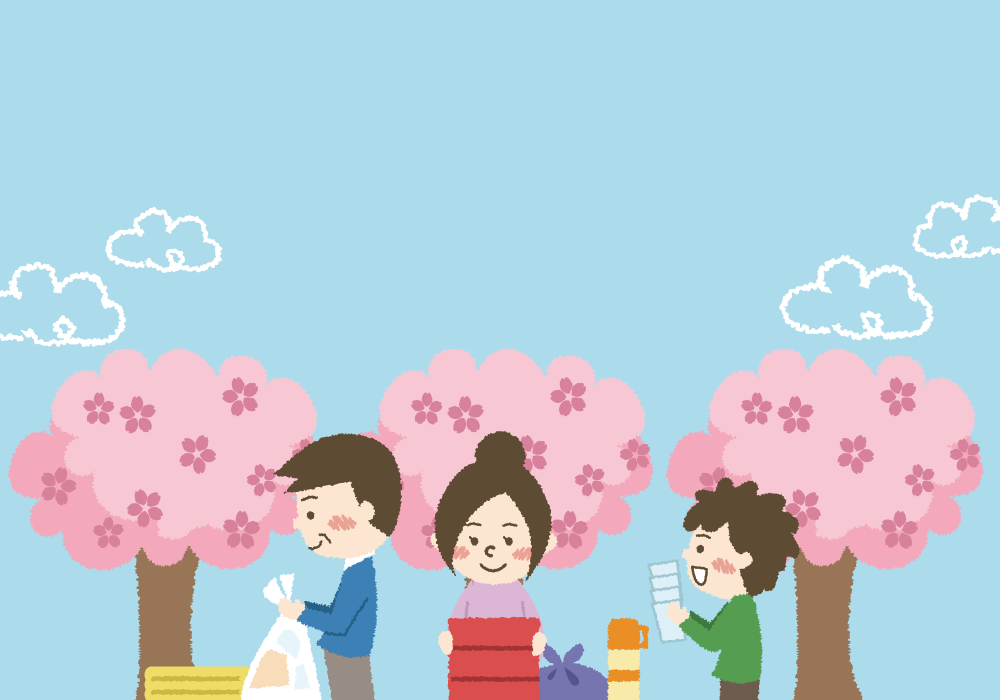 お花見で片付けする背景無料イラスト／春42965に写真・文字を入れる