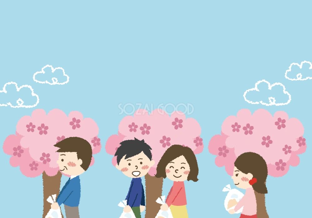 お花見のゴミ持ち帰りの背景無料イラスト/春42969