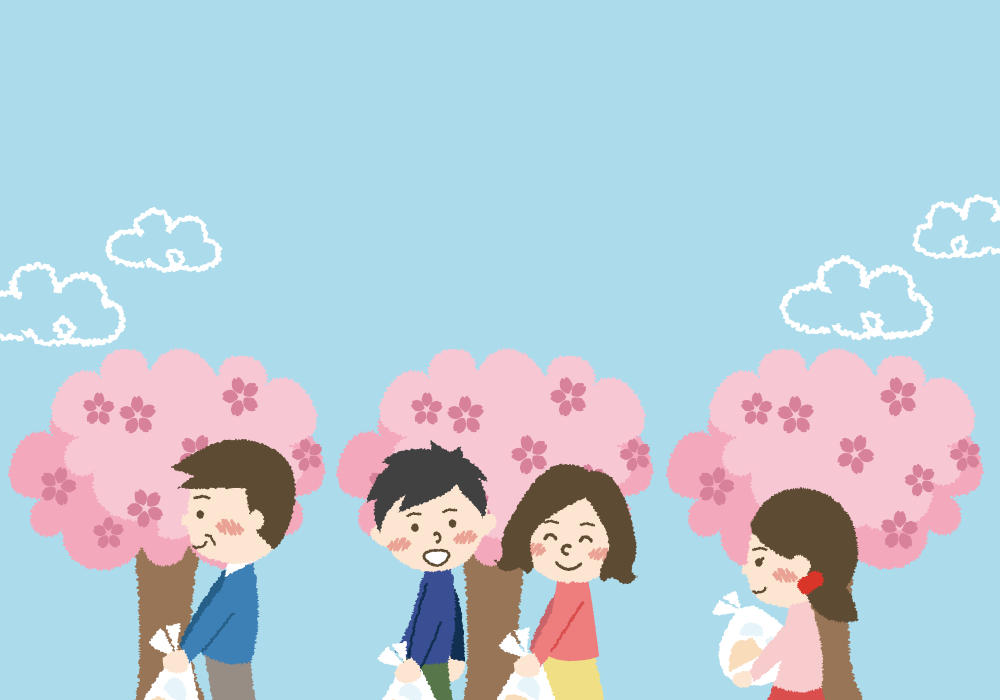お花見のゴミ持ち帰りの背景無料イラスト／春42969に写真・文字を入れる