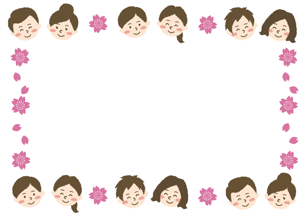 男女の顔のフレーム無料イラスト／春42981に写真・文字を入れる