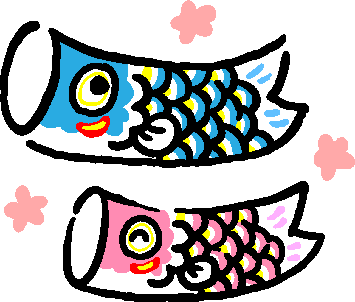 かわいい2匹の鯉のぼりの無料イラスト／こどもの日43085に写真・文字を入れる