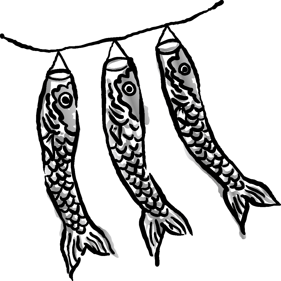 水墨画風（白黒シルエット）鯉のぼりの無料イラスト／こどもの日43133に写真・文字を入れる