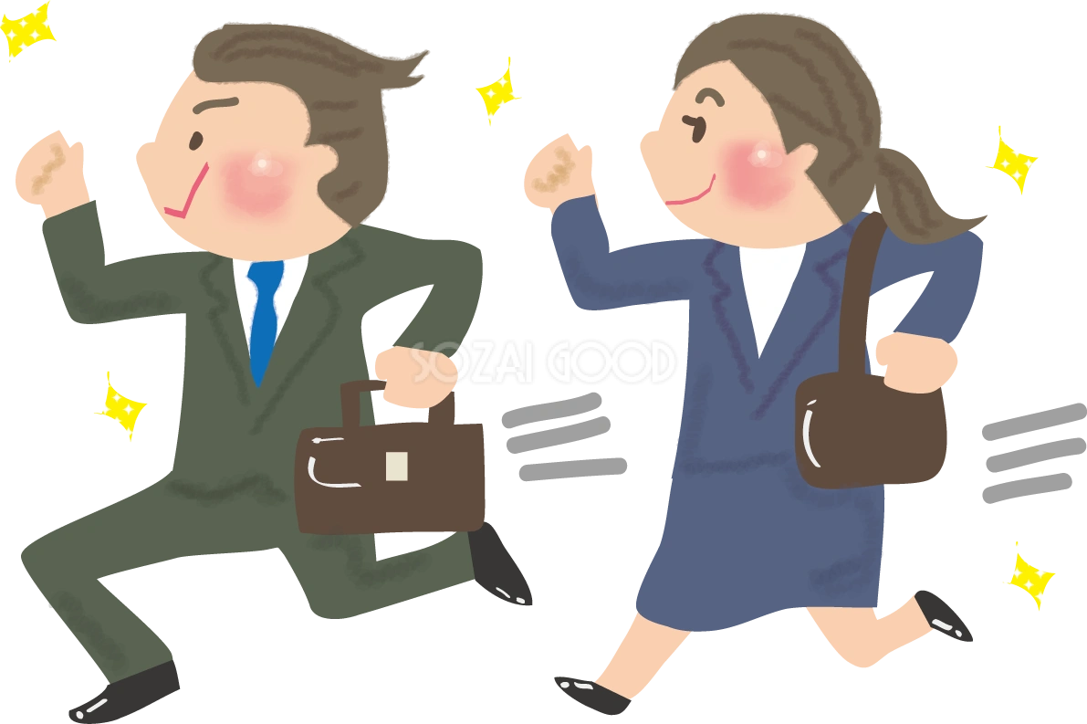 走る新社会人の男女無料イラスト／会社 ビジネス43168