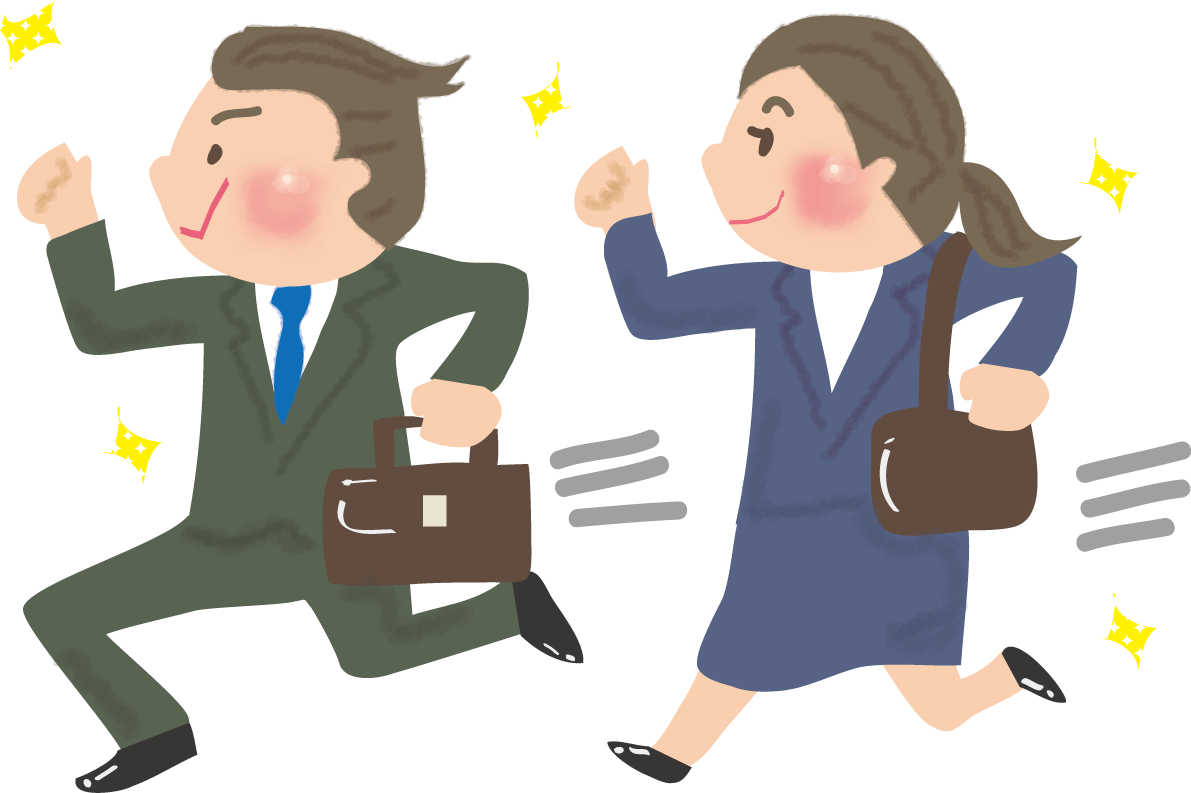 走る新社会人の男女無料イラスト／会社 ビジネス43168に写真・文字を入れる
