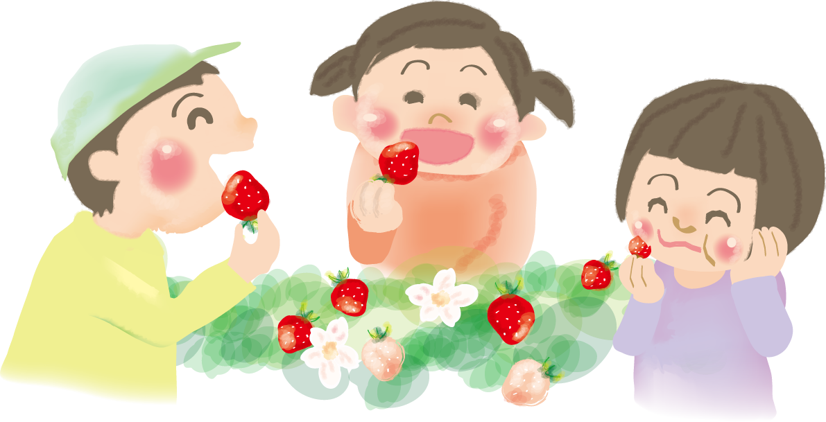 いちご狩りをする子供達の無料イラスト／冬43212に写真・文字を入れる
