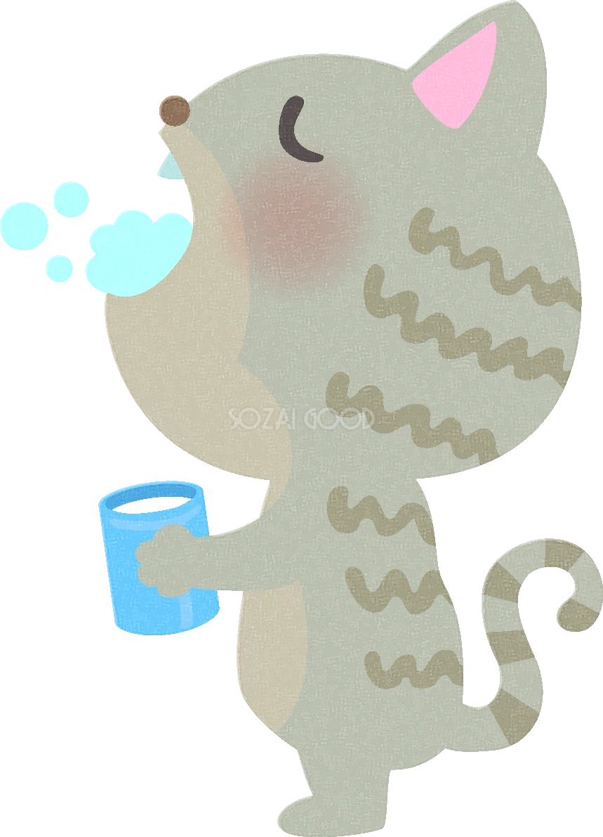 うがいをする猫の無料イラスト／医療／健康43616