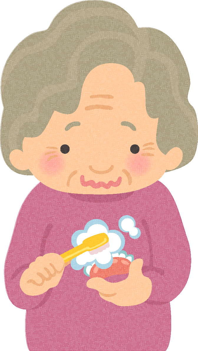 歯磨きするお婆さんの無料イラスト／医療／健康43676に写真・文字を入れる