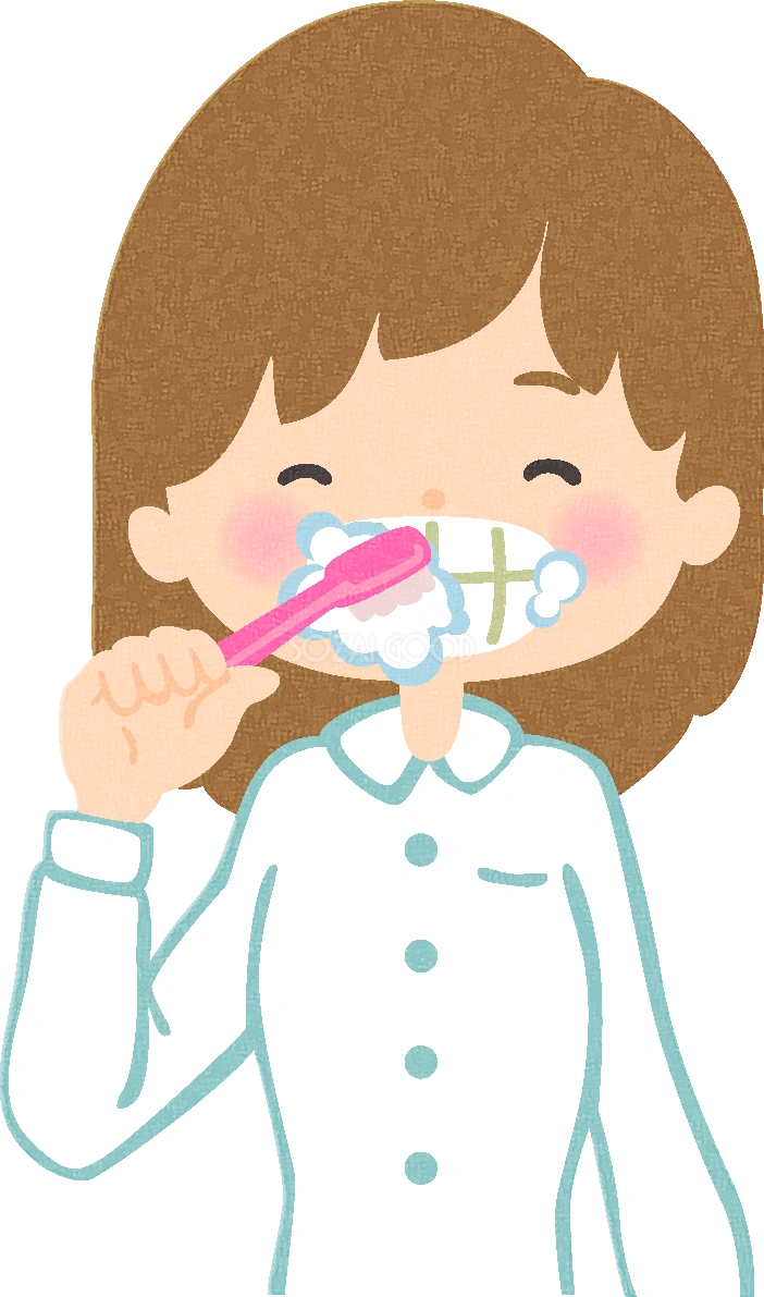歯磨きする女性の無料イラスト／医療／健康43695