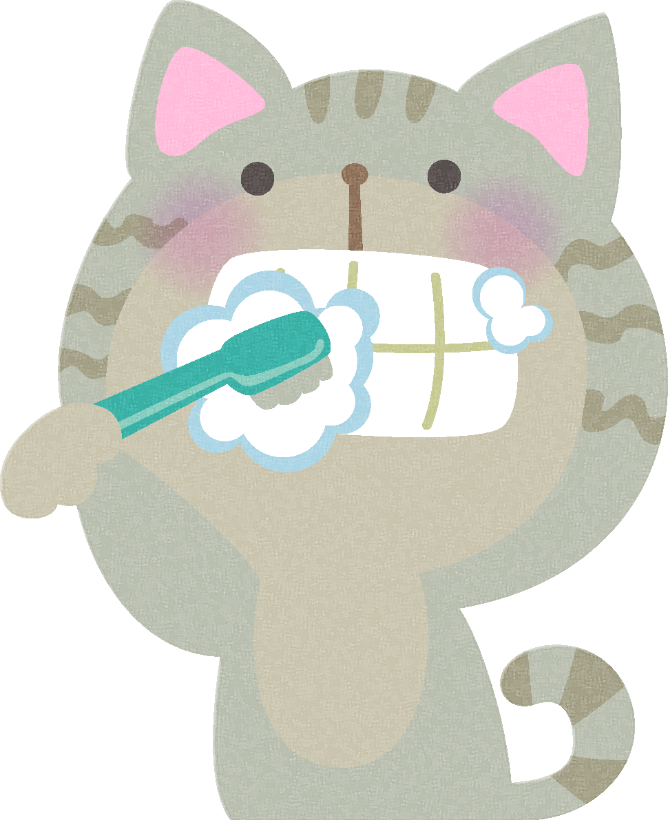 歯磨きする猫の無料イラスト／医療／健康43707に写真・文字を入れる