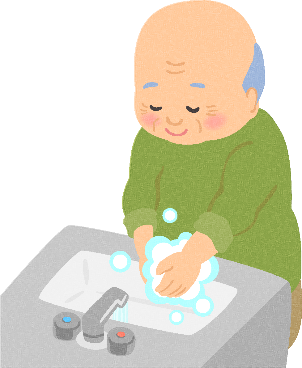手洗いするお爺さんの無料イラスト／医療／健康43719に写真・文字を入れる