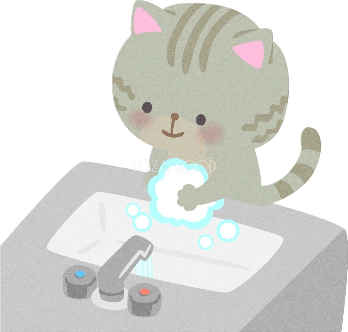手洗いする猫の無料イラスト/医療/健康43743