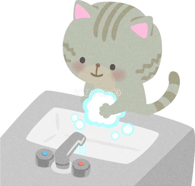 手洗いする猫の無料イラスト 医療 健康 素材good