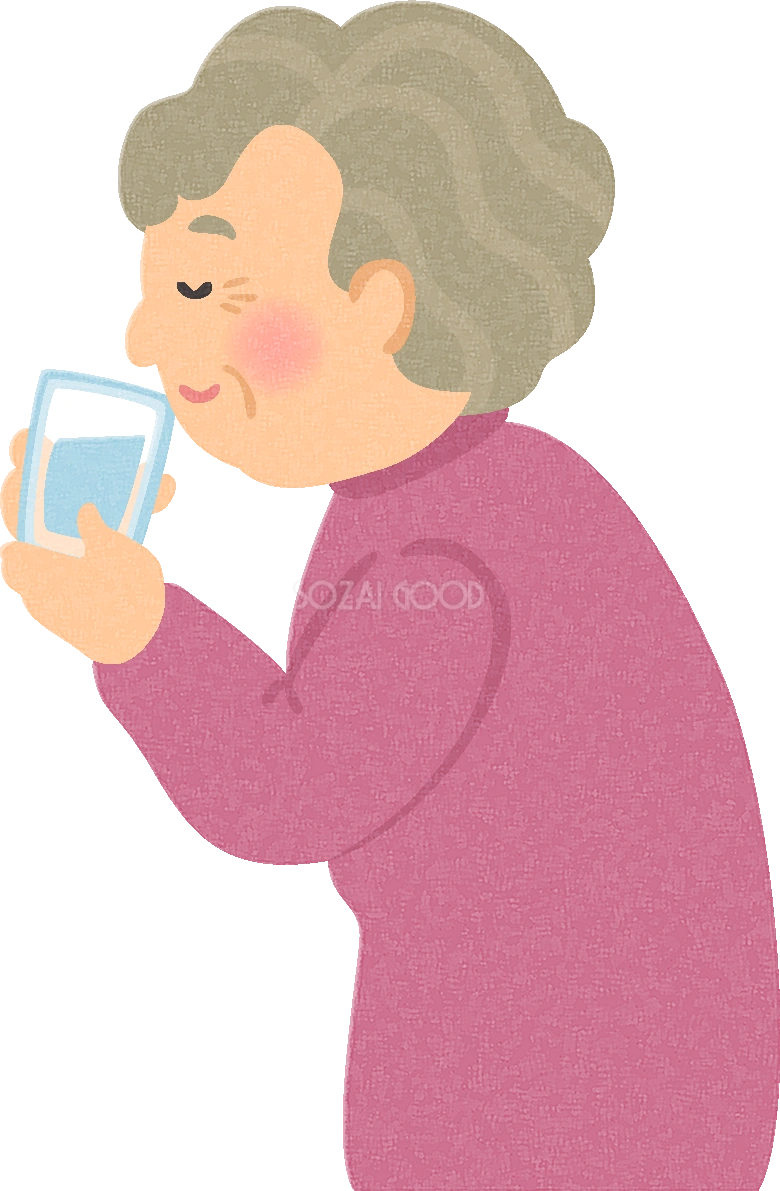 水を飲むお婆さんの無料イラスト/医療/健康43755