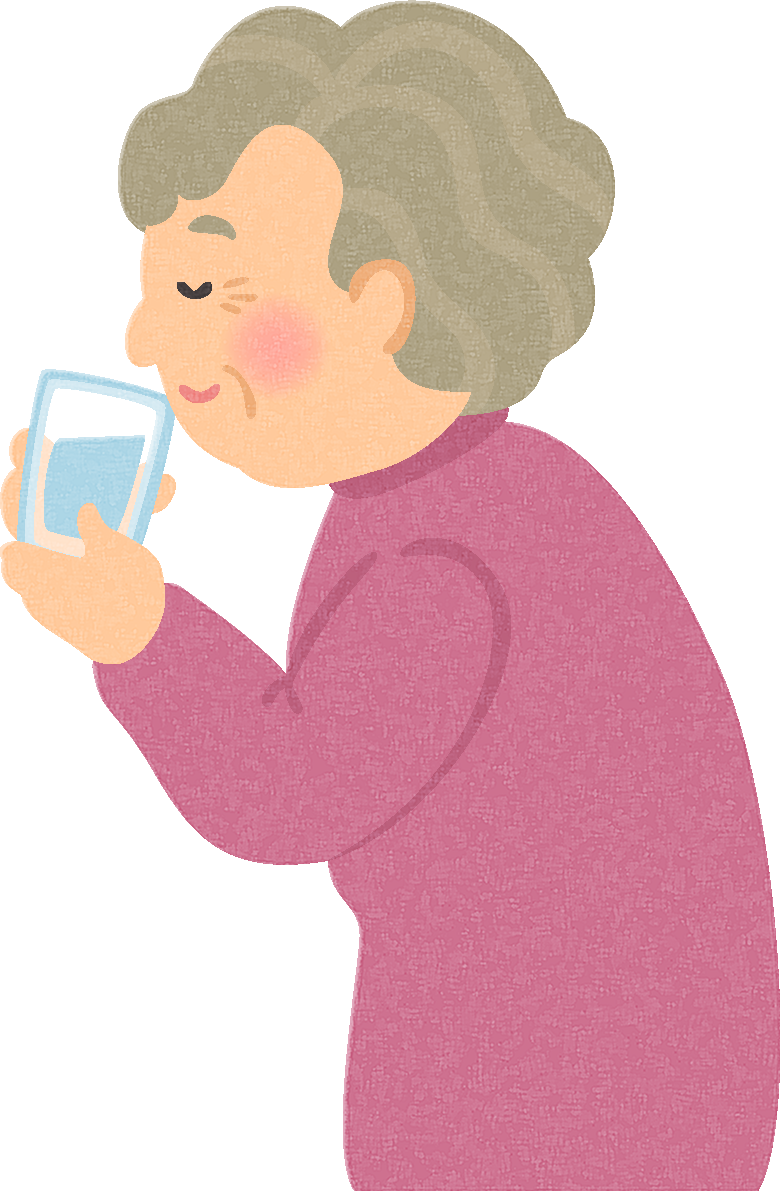 水を飲むお婆さんの無料イラスト／医療／健康43755に写真・文字を入れる