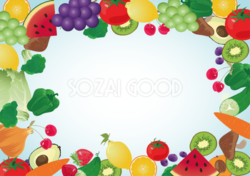 野菜と果物のフレーム無料イラスト／食べ物44287