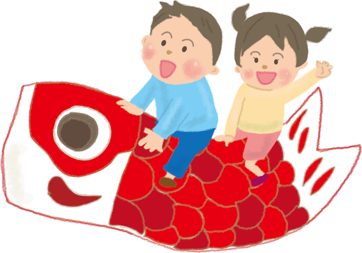 鯉のぼりに乗る子供のかわいい無料イラスト／こどもの日44338に写真・文字を入れる