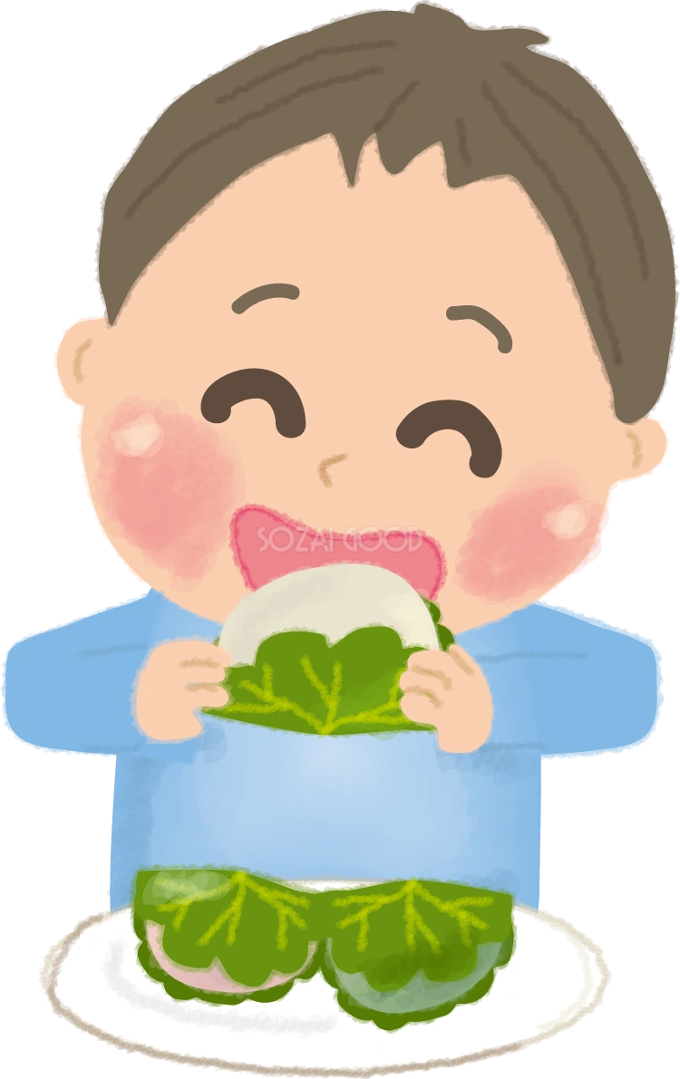 柏餅を食べる男の子の無料イラスト／こどもの日44362