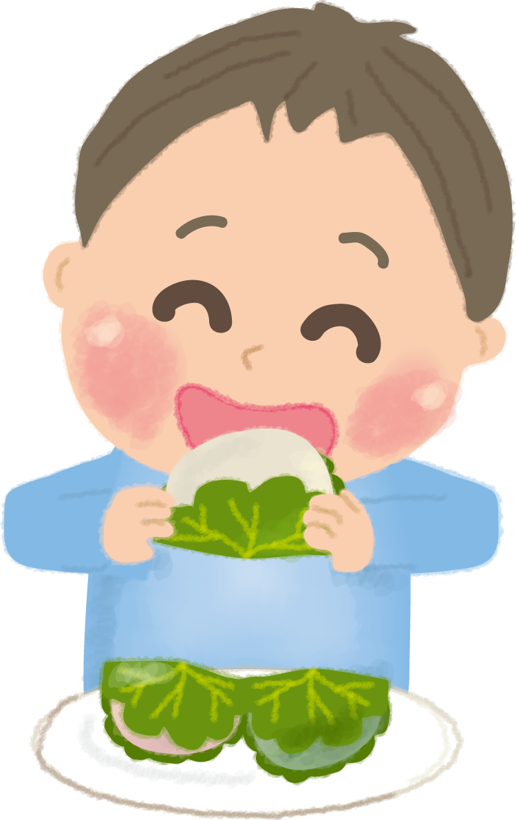 柏餅を食べる男の子の無料イラスト／こどもの日44362に写真・文字を入れる