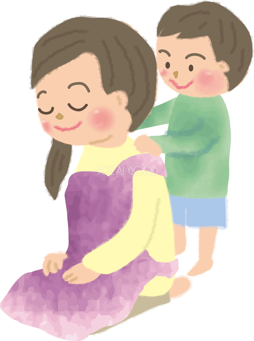 お母さんに肩もみ男の子の無料イラスト/母の日44431