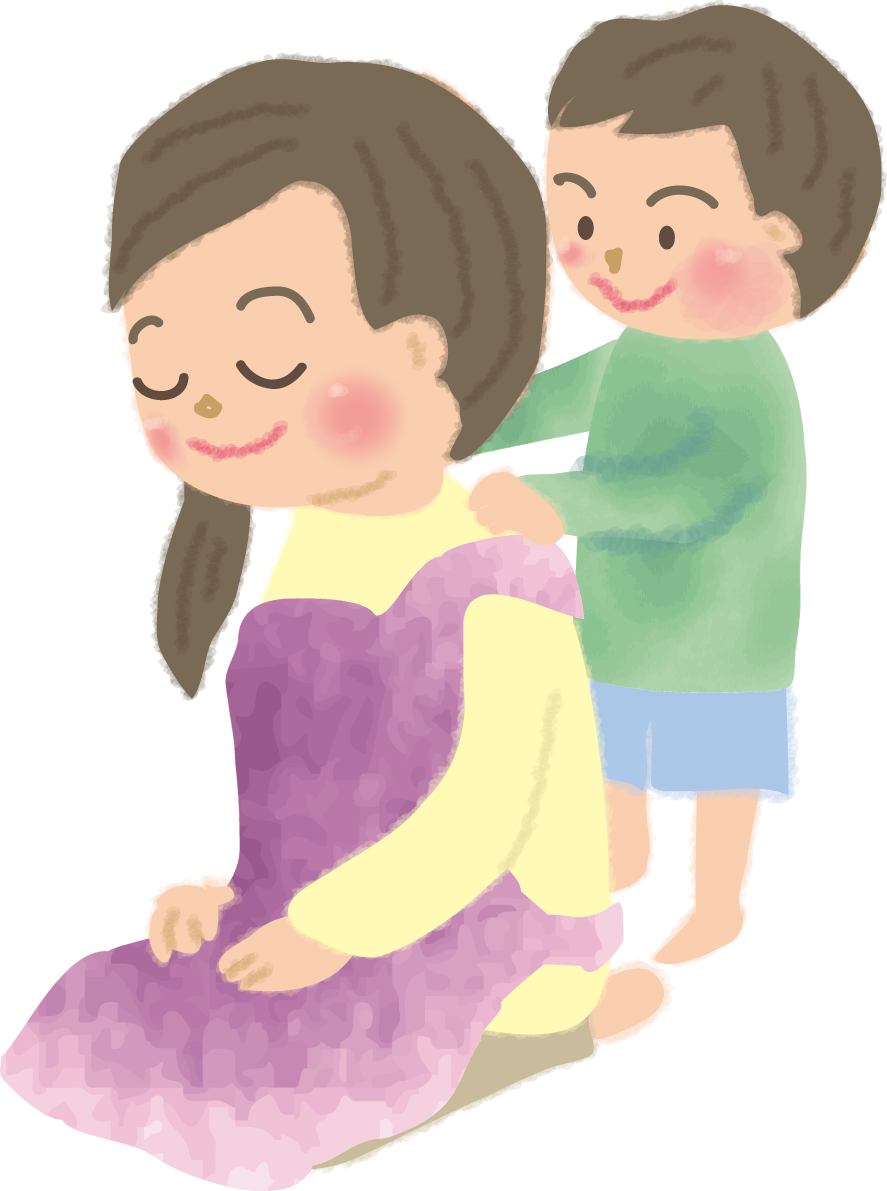 お母さんに肩もみ男の子の無料イラスト／母の日44431に写真・文字を入れる