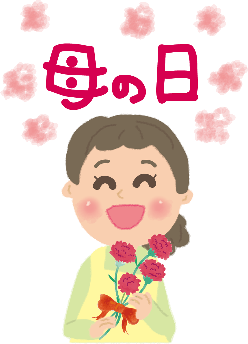 カーネーション持つ母の無料イラスト／母の日44455に写真・文字を入れる