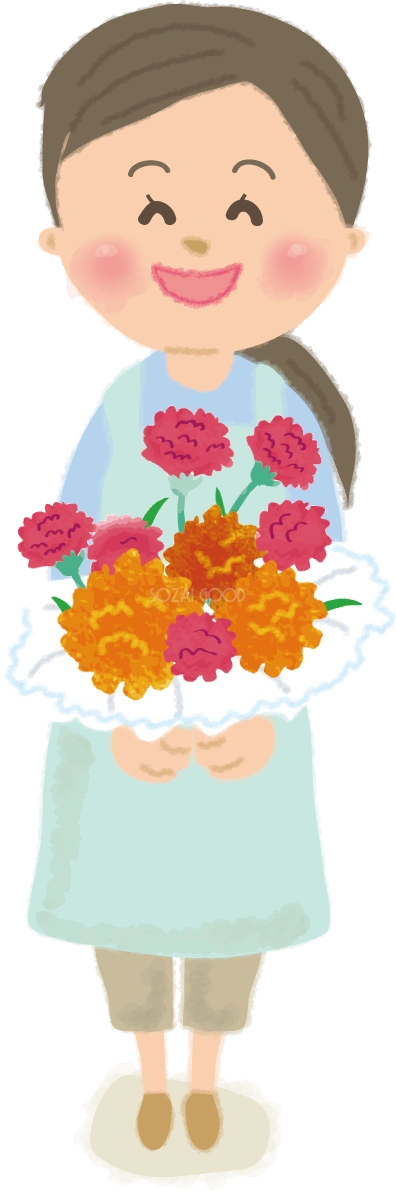 カーネーション受け取るお母さんの無料イラスト／母の日44459