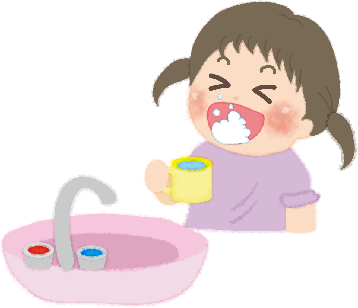 うがいする女の子の無料イラスト／幼稚園45644に写真・文字を入れる