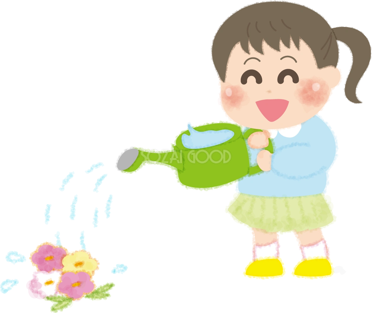 お花に水をあげる女の子の無料イラスト/幼稚園45652