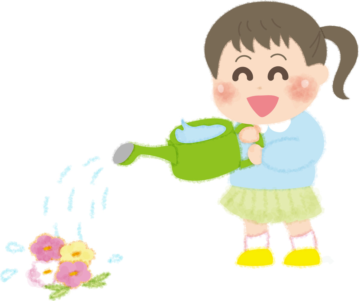 お花に水をあげる女の子の無料イラスト／幼稚園45652に写真・文字を入れる
